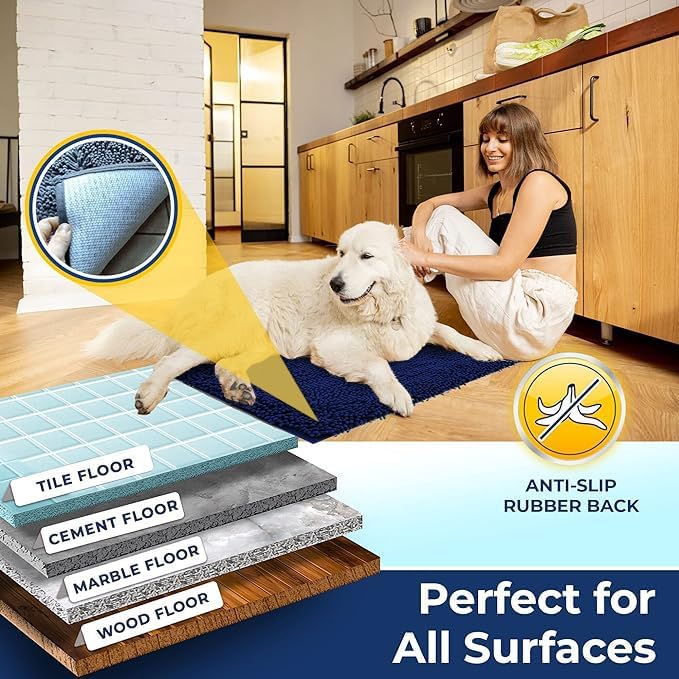 Muddy Mat® | Chenille Bathroom Rugs Quick Dry Microfiber Mats Non Slip Washable, Extra Thick, Soft and Highly Absorbent Bath Mats for Bathroom, Kitchen, and Shower Floor - Navy Blue 18"x28"