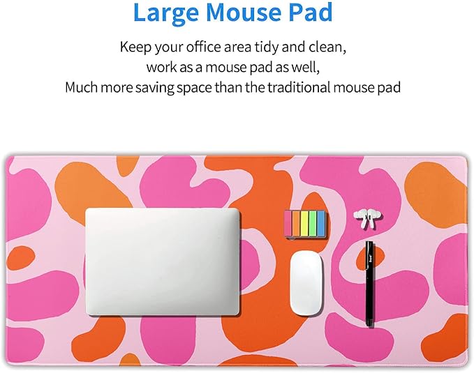 Pink Orange Cute Gaming Mouse Pad Extended 3XL Kawani Preppy Abstract Modern Geographic Large Desk Mat Mousepad Non-Slip Rubber Base Stitched Edge Long Desk Pad for Desktop Office PC,47.2x23.6 Inch