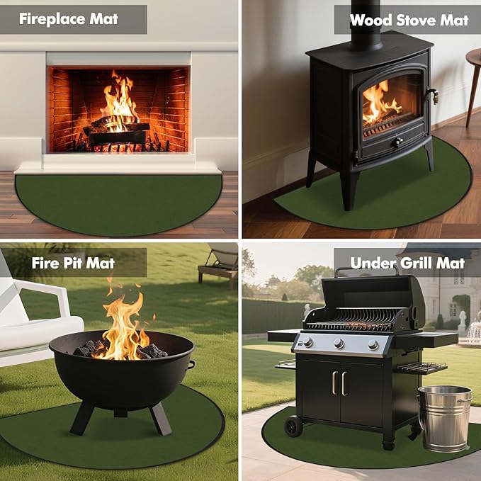 Hearth Rugs for Fireplaces Fire Resistant, 59 x 32 inch Fireproof Fireplace Mat Hearth Rug, Hearth Pads for Wood Stove Fireplace Indoor Outdoor, Protect Floors Carpets from Sparks Embers-Green, 1mm