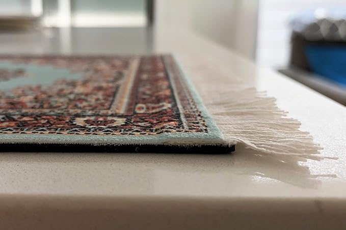 3-Piece Carpet-Style Desk Set – Turquoise Mouse Pad, Mini Rug Coaster & Bookmark, Colorful Elegant Office Accessories, Novelty Gift