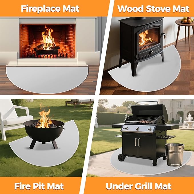 Fireplace Mats Fireproof, 2'4'' x4' x 0.04'' Fire Retardant Rugs for Fireplace, Wood Stove Hearth Pads for Fireplace Indoor, Fireplace Rug Protects Floors Carpets from Sparks Embers, Grey