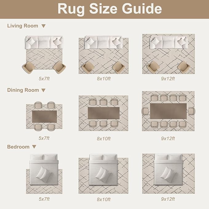 Area Rug Living Room Rugs - 8X10 Washable Boho Farmhouse Bohemian Neutral Large Moroccan Geometric Soft No Slip Indoor Thin Floor Carpet for Bedroom Under Dining Table Home Office - Beige