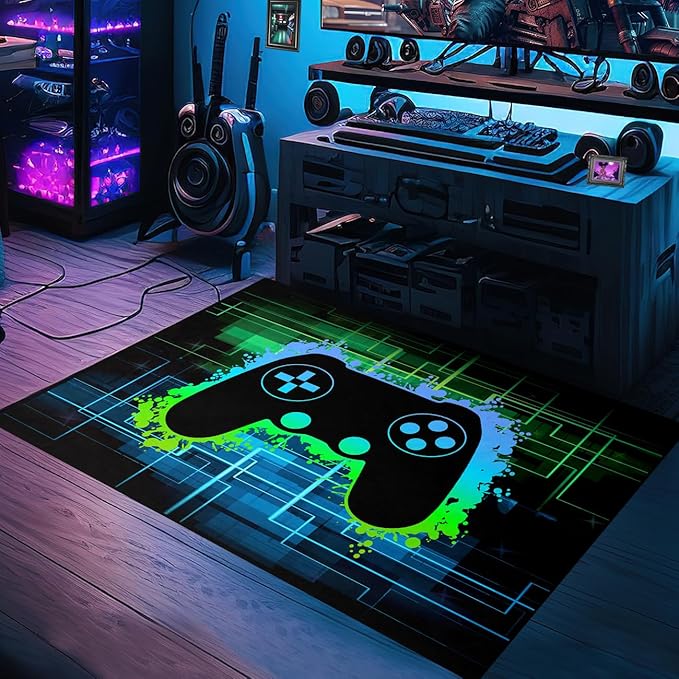 Gamer Rug for Boys Room - Video Game Rugs for Kids Bedroom Gaming Rugs for Gaming Room Gamer Decor for Boys Room Game Carpet for Playrooms,4'5''×6'