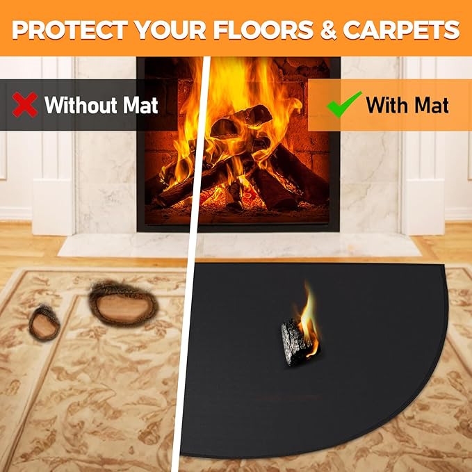 Fireplace Mat Fireproof, 2'8'' x 4'11'' x 0.04'' Fireplace Rugs Fire Resistant, Hearth Pads for Wood Stove Fireplace Indoor Outdoor, Thin Hearth Rug Protects Floors Carpets from Sparks Embers, Black