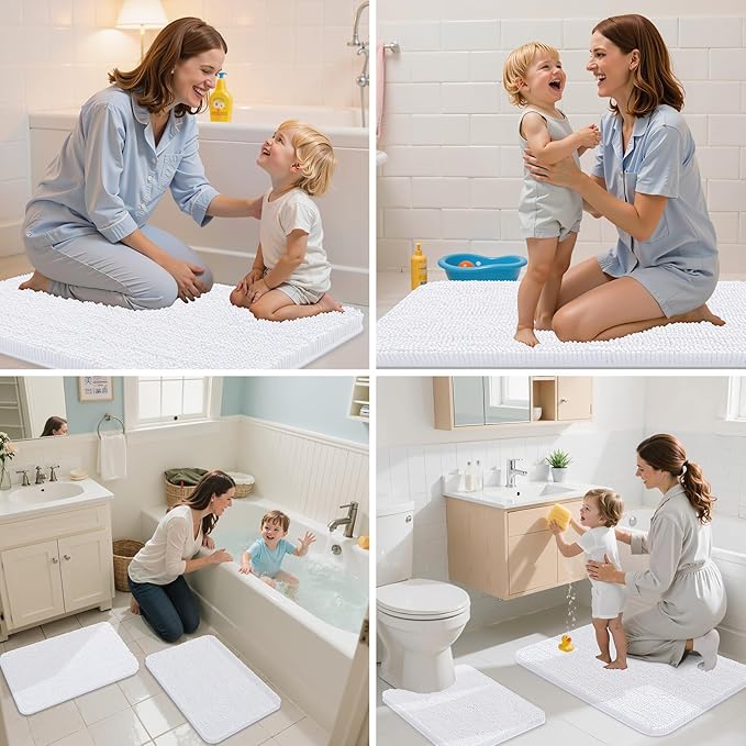 Arotive Bathroom Rugs 70x24, Extra Soft Absorbent Shaggy Chenille Bath Rugs, Machine Washable Rubber Backing Non-Slip Bath Mats for Bathroom Floor Tub and Shower, Home Decor Accessories, White