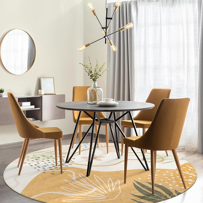 Lahome Boho Round Rugs - 6Ft Round Rug Washable Soft Circle Rugs for Living Room Non-Slip Ultra-Thin Large Round Dining Room Rug, Botanical Print Floor Throw Round Carpet for Bedroom Office Dorm Sofa