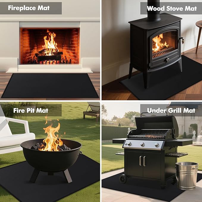 Health Rugs for Fireplaces Fire Resistant, 42x24x0.04 inch Fireproof Fireplace Mat Hearth Rug, Hearth Pads for Wood Stove Fireplace Indoor Outdoor, Protect Floors Carpets from Sparks Embers, Black