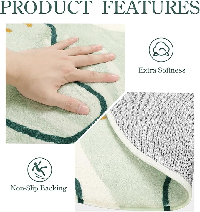 Lahome Boho Round Rugs - 4Ft Washable Non-Slip Small Round Area Rug Throw Soft Cute Round Nursery Rug Non-Shed Lightweight Bathroom Rug, Green Botanical Print Circle Rug for Bedroom Dorm Kids Room