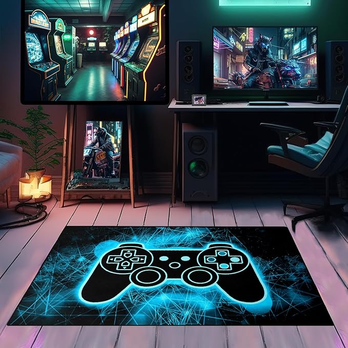 Gaming Rug - Video Game Area Rugs for Boys Teens Gamer Rug for Boys Room Gamer Controller Gamepad Pattern Carpet Floor Mat Bathroom Mat for Livingroom