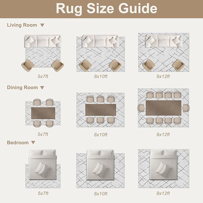 Area Rug Living Room Rugs - 8X10 Washable Boho Farmhouse Bohemian Neutral Large Moroccan Geometric Soft No Slip Indoor Thin Floor Carpet for Bedroom Under Dining Table Home Office - Light Grey