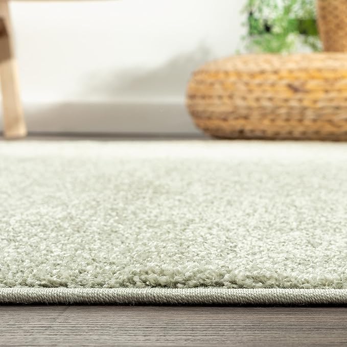 Eyely UES100O-214 Supersoft Haze Solid Low-Pile Indoor Runner Rug, Coastal, Bohemian, Minimalist, Classic, Casual for Bedroom,Kitchen,Living Room,Non Shedding,Easy-Washing, Green, 2 X 14