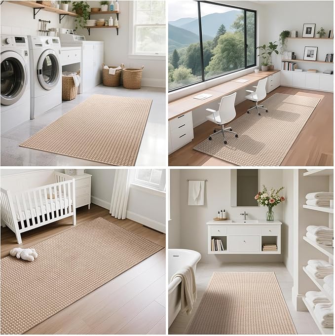 Boho 3x5 ft Washable Area Rug Entryway Runner for Kitchen, Non Slip Woven Hallway Rugs Kitchen Mats for Floor Hall Rug Indoor Door Mat Carpet for Backdoor Bedroom Living Room, Easy Clean, Brown