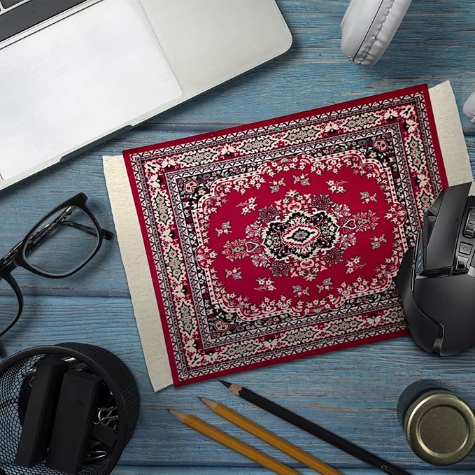 Persian Carpet Style Mouse Pad Oriental Vintage Bohemian Rug Desk Pad Miniature Mouse Mat Coaster Table Décor for Office Home (Color_15)