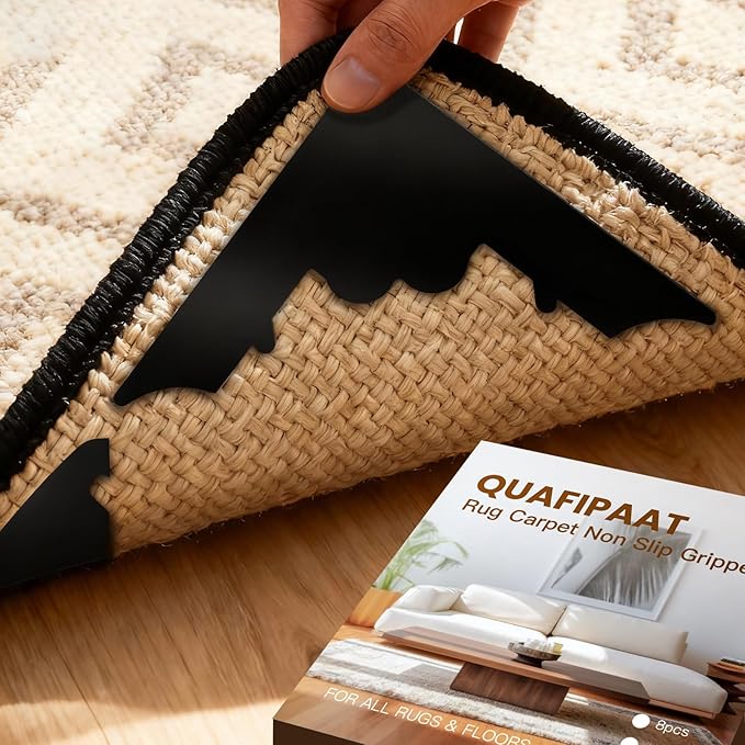 Rug Carpet Non Slip Grippers 24PCS, Reusable Non-Slip Rug Pads,Double Sided Mat Corner Gripper Tape,Strong Adhesive Rug Stickers,Grippers for Area Carpet,No Damage Removable for Hardwood Floors