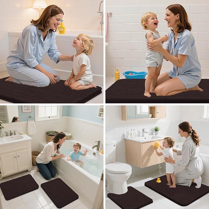 Arotive Bathroom Rugs 44x24, Extra Soft Absorbent Shaggy Chenille Bath Rugs, Machine Washable Rubber Backing Non-Slip Bath Mats for Bathroom Floor Tub and Shower, Home Decor Accessories, Brown