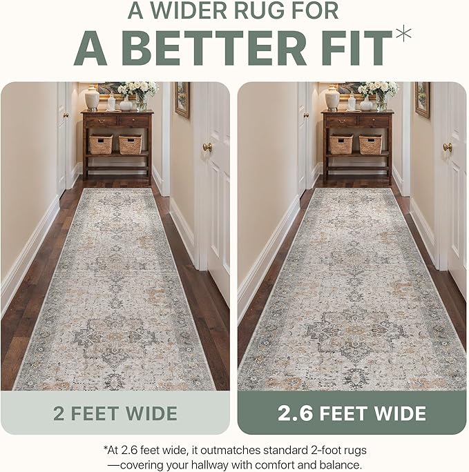 5X7 Area Rugs for Living Room, Machine Washable Non Slip Vintage Rugs, Low Pile Lightweight Print Rug for Bedroom, Dining Room, Home Office, Light Taupe Brown