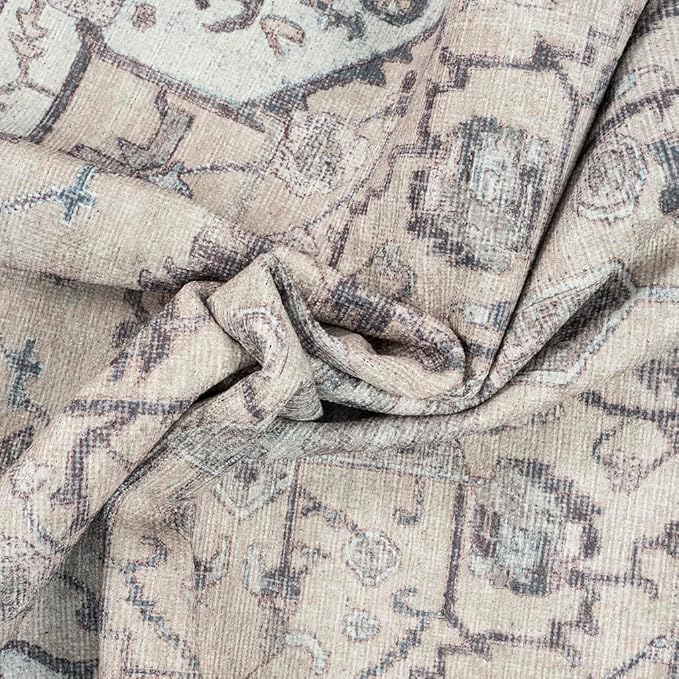 GLN Rugs Bohemian Collection - Machine Washable Area Rug, Bohemian Vintage, Non Slip, Low Pile Chenille Rug, Living Room, Bedroom, Bathroom Rug (2'x3' Beige and Gray)