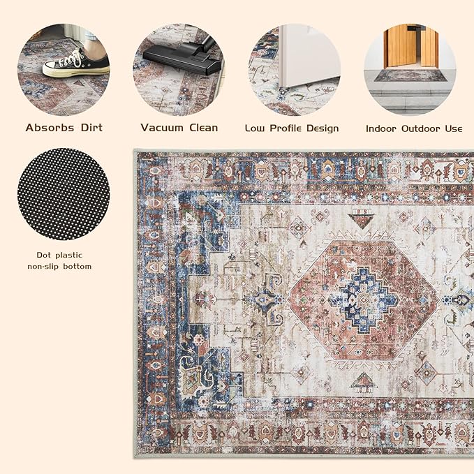 4 Pcs Retro Indoor Doormat,Non Slip Washable Floor Mat 24" x 36" Area Rug Absorbent Entrance Rug Distressed Front Door Mat,Welcome Mats Entryway Doormats