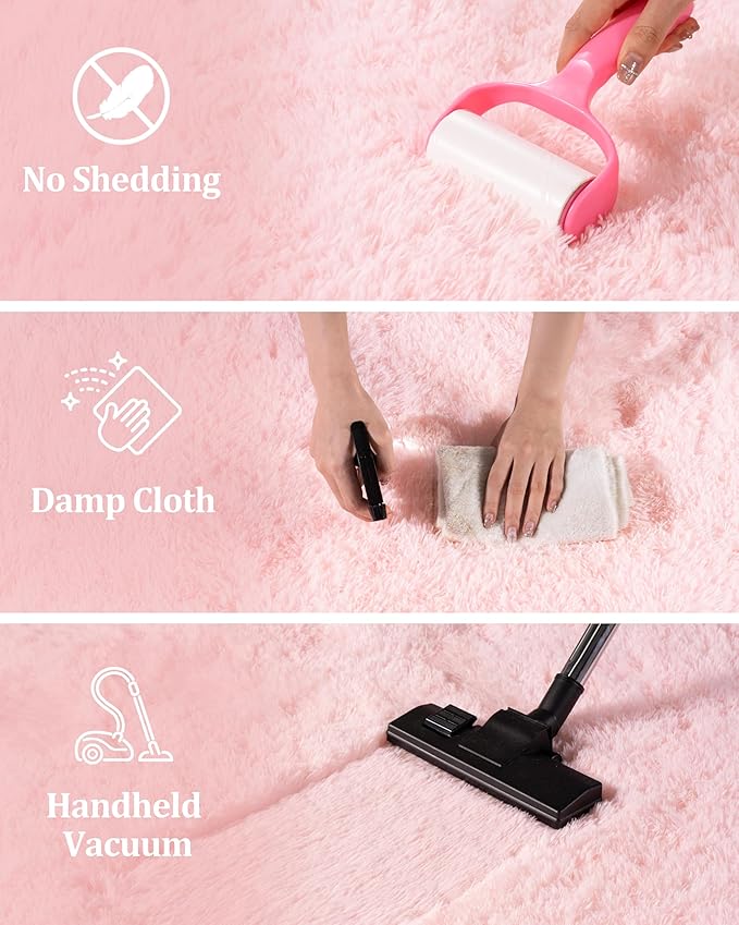 Pink Rugs for Bedroom Girls, 4x5.9 Shag Carpet for Living Room, Fluffy Shaggy Area Rug for Kids Room, Soft Non Slip Aesthetic Decor for Home