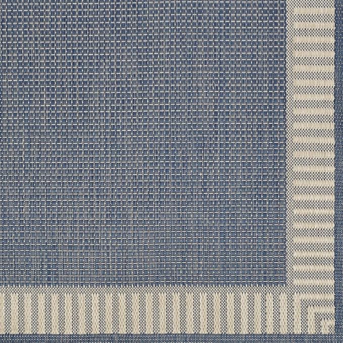 Couristan Recife Indoor Outdoor Rug - Wicker Stitch 7'6" Square in Ivory and Blue, Hose Washable, Low Pile, Pet- Kid Friendly Home Decor for Living Room, Patio Furniture Set, Kitchen