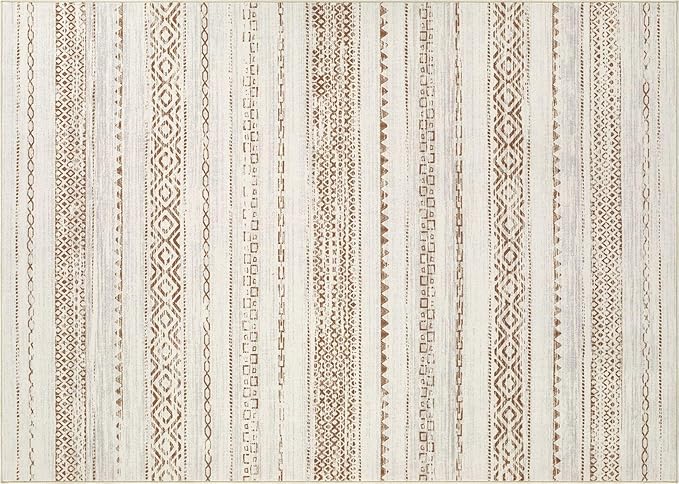 Area Rug Living Room Rugs - 5X7 Washable Boho Farmhouse Bohemian Neutral Large Moroccan Geometric Soft No Slip Indoor Thin Floor Carpet for Bedroom Under Dining Table -Square Brown