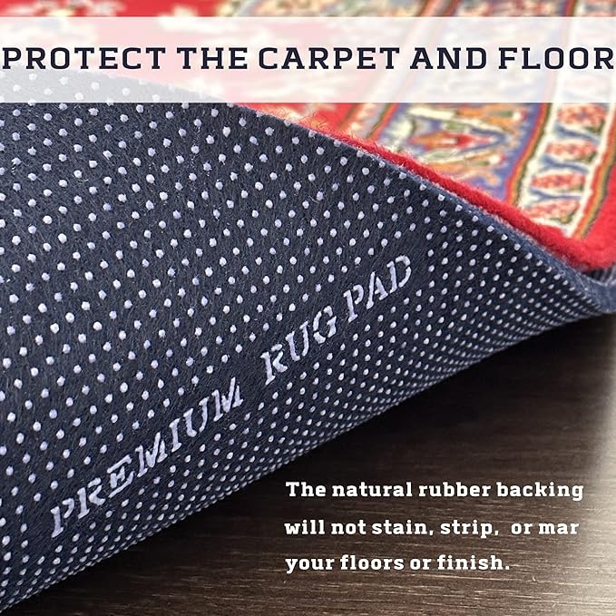 DELLUNA Non-Slip Area Rug Pad 5'x8', 3/8" Thick Double Side Rubber + Felt, Premium Deluxe Cushioned- Safe for All Floors, Adds Comfort and Protection, Ultra Strong Grip, Stop Rug from Moving.