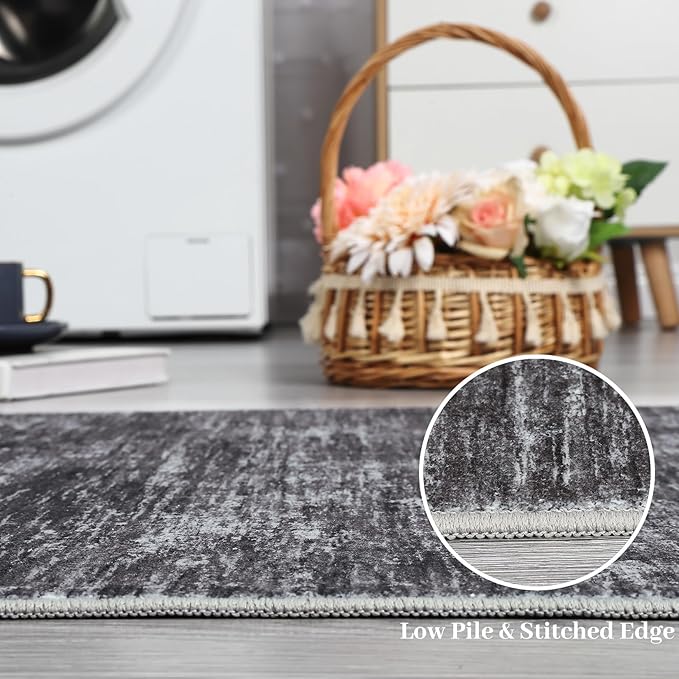 RUGSREAL Hallway Runner Rug 2.5x10 Long Kitchen Runner Rug with Rubber Backing Low Pile Stain Resistant Entryway Carpet Washable Modern Solid Color Mat for Living Room Bedroom, Dark Grey