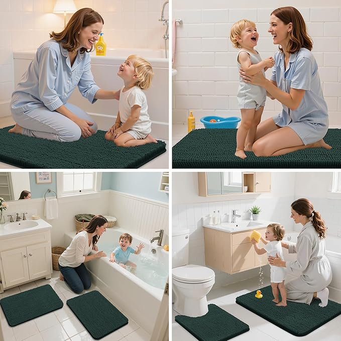 Arotive Bathroom Rugs 44x24, Extra Soft Absorbent Shaggy Chenille Bath Rugs, Machine Washable Rubber Backing Non-Slip Bath Mats for Bathroom Floor Tub and Shower, Home Decor Accessories,Blackish Green