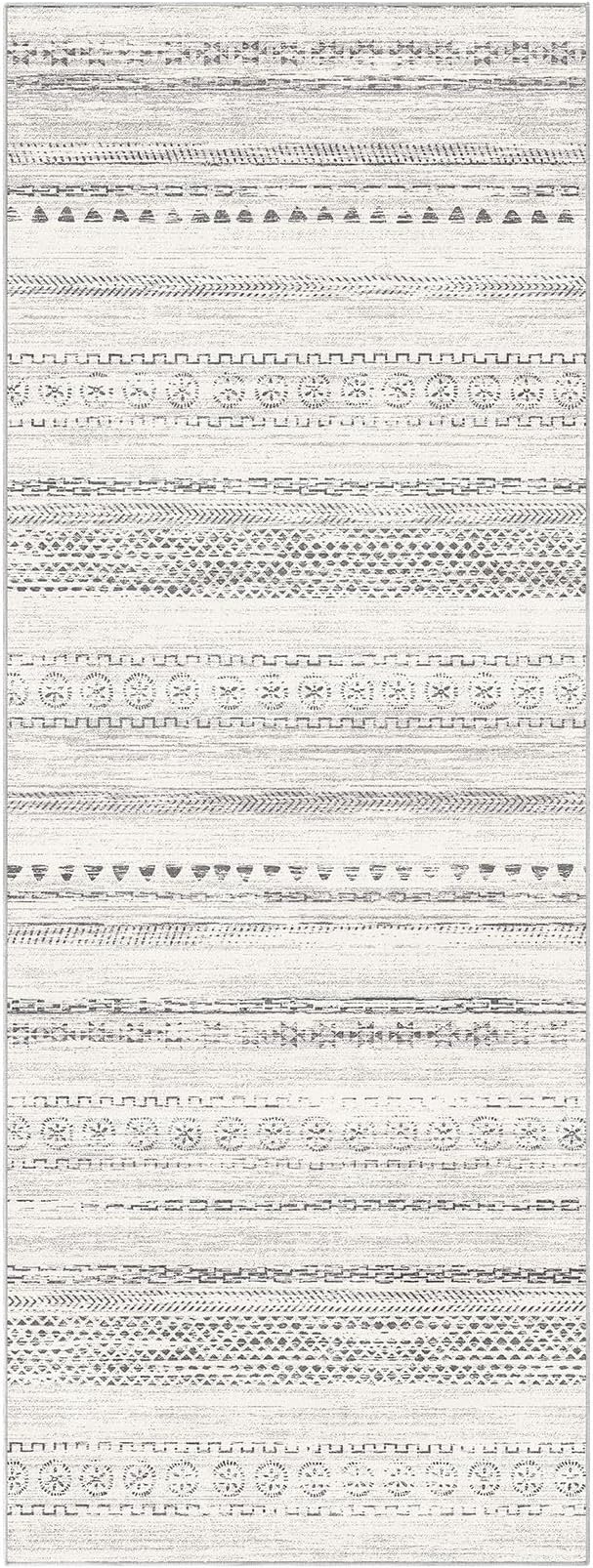 Area Rug Living Room Rugs - 3X8 Washable Boho Farmhouse Bohemian Neutral Large Moroccan Geometric Soft No Slip Indoor Thin Floor Carpet for Bedroom Under Dining Table Home Office - Grey
