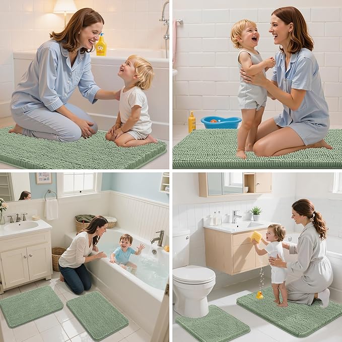 Arotive Bathroom Toilet Rugs U Shaped 20x20, Extra Soft Absorbent Shaggy Chenille Contour Bath Rugs for Toilet, Machine Washable Non-Slip Contoured Bath Mats, Sage Green