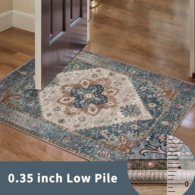 Ciicool 5x7 Area Rugs, Washable Area Rug Boho Rugs for Living Room Non-Slip Indoor Rugs Large Low-Pile Mat Floor Carpet Vintage Rug for Bedroom Office Dinning Foyer Decor