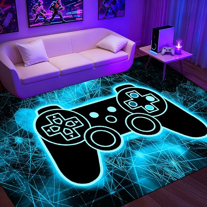 Gaming Video Game Area Rugs for Boys Teens Modern Cool Tech Style Gaming Room Home Decor Gamer Controller Gamepad Pattern Area Rug Floor Carpet Bathroom Mat for Leisure/Living/Bedroom