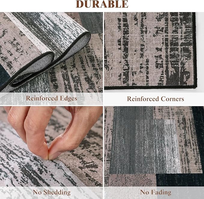 8x10 Washable Area Rugs for Living Room and Bedroom, Vintage Checkered Pattern Non-Slip Carpet, Stain Resistant Low Pile Soft Rug for Dining Room,Office,Nursery,Kids Room(8x10,Chocolate)