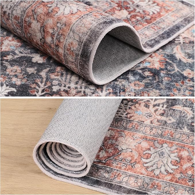 Dripex Washable Area Rug 6x9 Living Room Rug Stain & Water Resistant Foldable Thin Vintage Rugs Bedroom Rug Floor Carpet for Dining Room Kitchen Bathroom Farmhouse Office