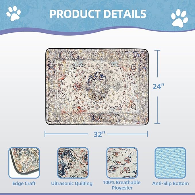 Washable Pee Pad for Dogs, 32" x 24" Reusable Puppy Pads Waterproof Dog Rugs, Super Absorbent, Leakproof, Dog Crate Pad, Playpen Mat, Whelping Pads, Vintage Medallion