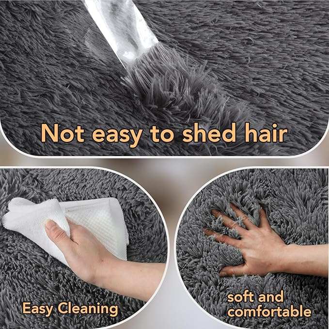 Fluffy Area Rug for Living Room 6x9: Grey Shag Rugs for Living Room- 6x9 Feet Fluffy Rugs for Bedroom- Shag Gray Rugs Soft Fuzzy Carpets for Bedroom, Nursery (Grey,6x9)