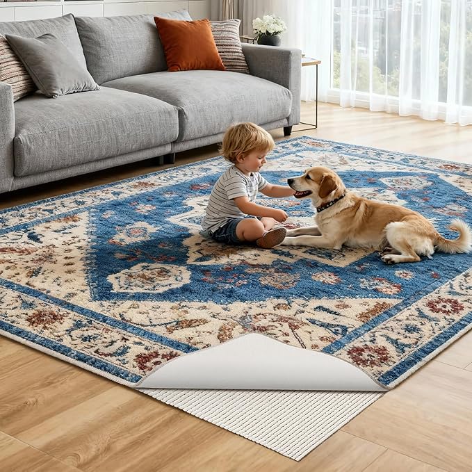 Songrey Non-Slip Rug Pad Gripper 2x3 FT, Extra Thick Carpet Pads for Hard Surfaces, Prevents Sliding and Secures Rugs, Provides Floor Protection with Comfort Cushioning