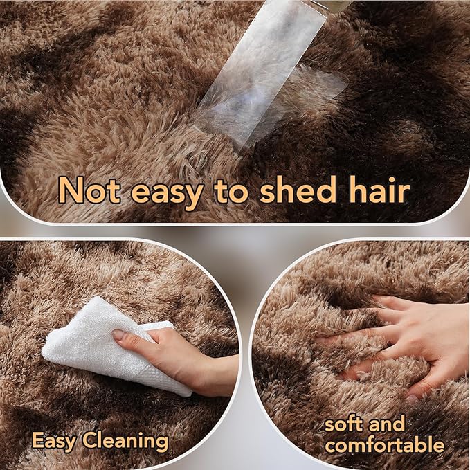 Shag Rugs for Living Room 9x12: 9x12 Shag Area Rugs for Living Room- Large Soft Tie-Dyed Brown Rugs for Bedroom- Fuzzy Plush Modern Carpets for Kids Room (Tie-Dyed Brown)