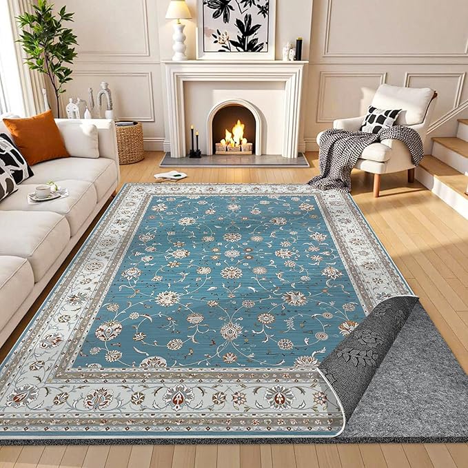 Waterproof Rug Pad 8 x 10 ft, 1/4" Thick Under Area Carpet Padding, Non Slip Felt Rug Pads for Hardwood Floors, Protective Underlay Keeps Rugs in Place Without Wrinkles