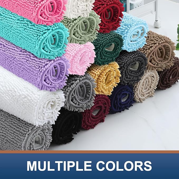 Smiry Luxury Chenille Bathroom Rugs 24x16, Extra Soft and Absorbent Shaggy Bath Mat, Machine Washable, Non-Slip Plush Carpet Runner for Tub, Shower, and Floor, Home Decor Accessories, Beige