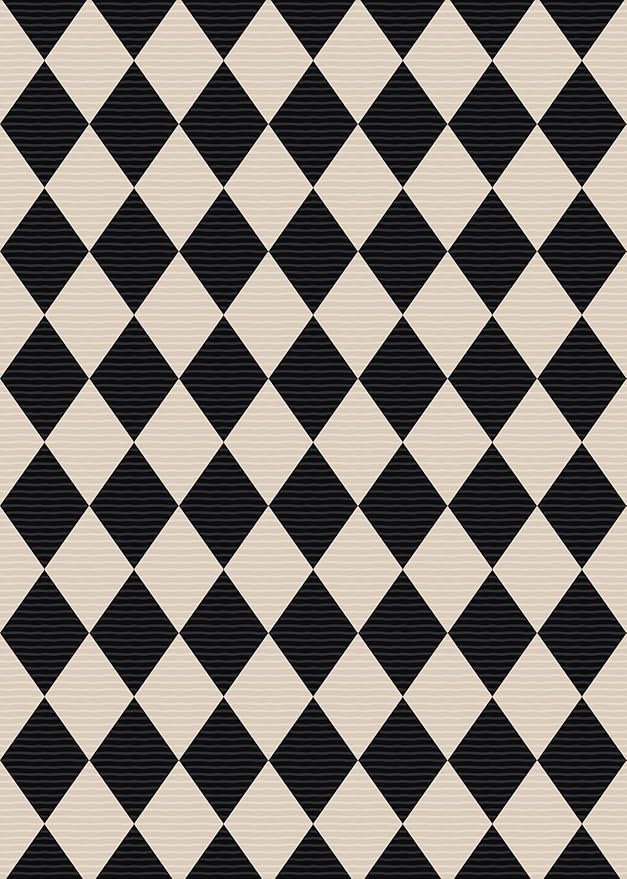 8x10 Washable Checkered Rugs for Bedroom, Black and Beige Area Rug for Living Room, Geometric Faux Wool Carpet for Kids, Girls, Boys Playroom, Dorm, Nursery, Dining Room, Kitchen, Non Slip