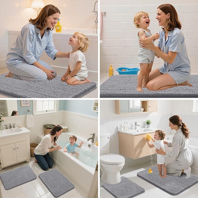 Arotive Bathroom Rugs 47x32, Extra Soft Absorbent Shaggy Chenille Bath Rugs, Machine Washable Rubber Backing Non-Slip Bath Mats for Bathroom Floor Tub and Shower, Home Decor Accessories, Grey