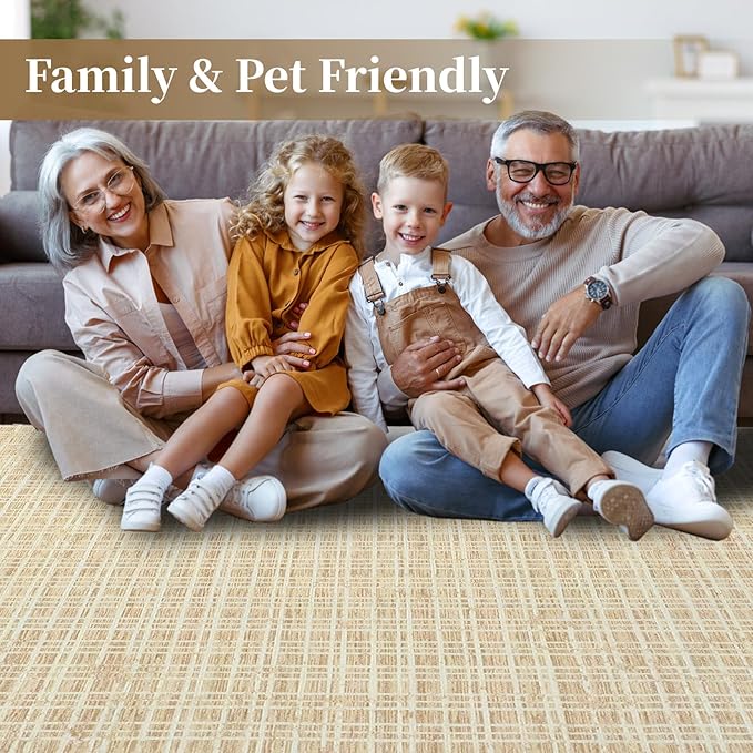 Washable Area Rugs 4x6 Rug for Living Room Bedroom Rugs Modern Plaid Entryway Rug Non Slip Soft Faux Wool Low Pile Stain Resistant Carpet for Dining Room Nursery 4'x6' Yellow