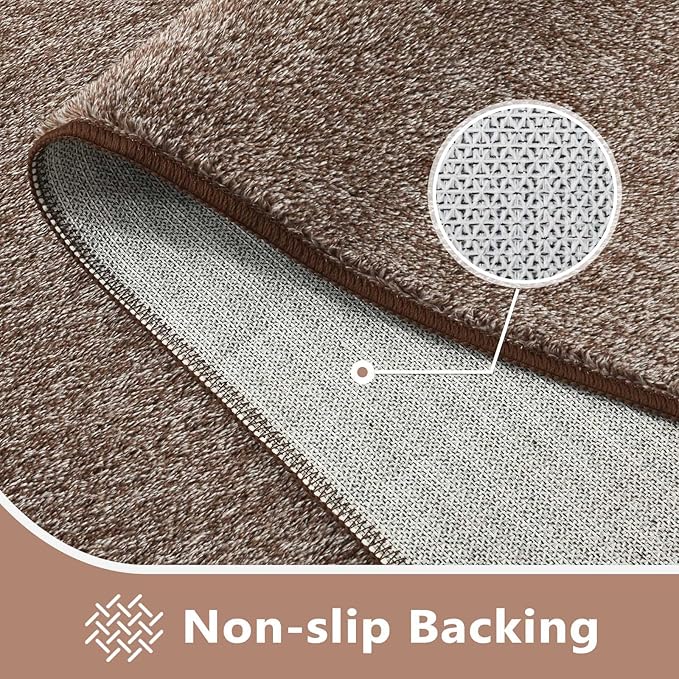 FinRèc 4x6 Washable Area Rugs for Bedroom Living Room, Low Pile Thin Rug Solid Color, Non-Slip Carpet Indoor for Home Decor (Brown)