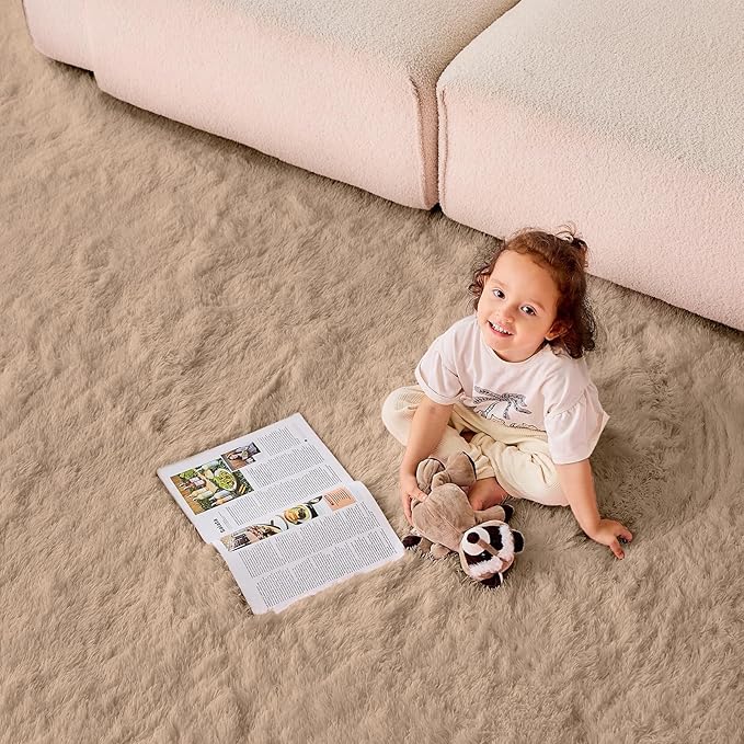 OPPODREAM 3ft Beige Circle Rug for Bedroom, Ultra-Soft Round Rugs 3-ft for Living Room, Fluffy Carpet for Nursery, Kids, Girl, Boy, Baby, Plush, Fuzzy, Shag, Shaggy, Cute Home Decor