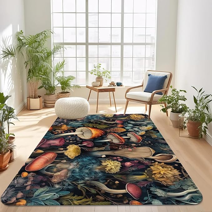 Area Rugs 5x7 Washable Rug Vintage Mushrooms Living Room Rug Soft Anti-Skid Thin Carpet Indoor Floor Non-Shedding Carpets for Bedroom Dining Room Farmhouse Nursery Home Office