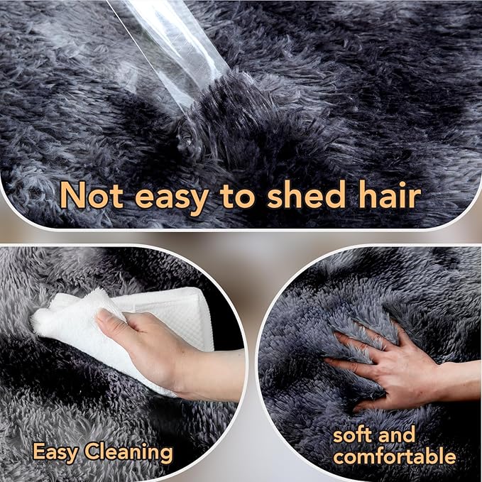 Grey Rugs for Living Room: 10x14 Large Shag Area Rugs for Living Room- Large Shag Rugs- Tie-Dyed Dark Grey Shaggy Big Mordern Indoor Carpets for Bedroom, (Tie-Dyed Dark Grey, 10x14)