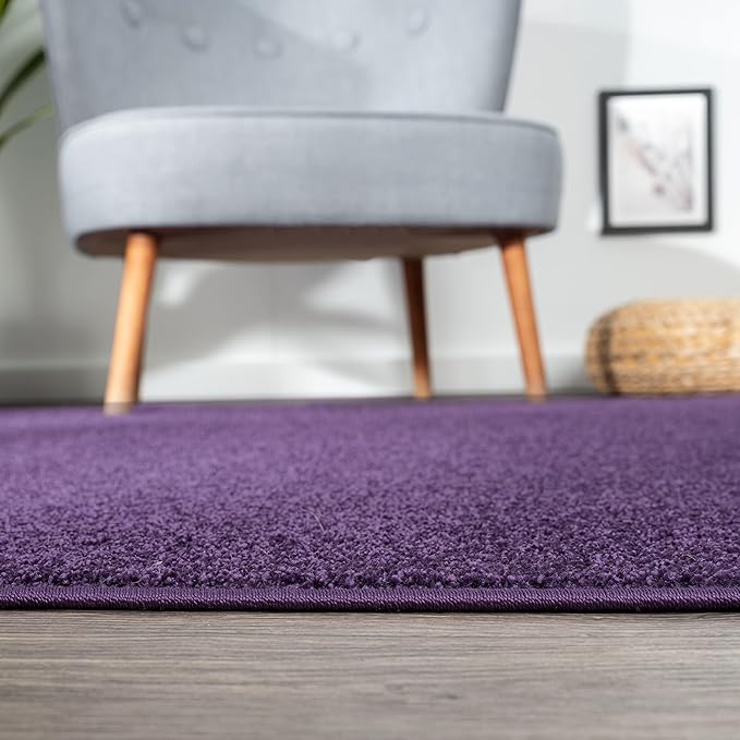 Eyely UES100N-6OV Supersoft Haze Solid Low-Pile Indoor Area Rug, Coastal, Bohemian, Minimalist, Classic, Casual for Bedroom,Kitchen,Living Room,Non Shedding,Easy-Washing, Purple, 6 X 9 Oval