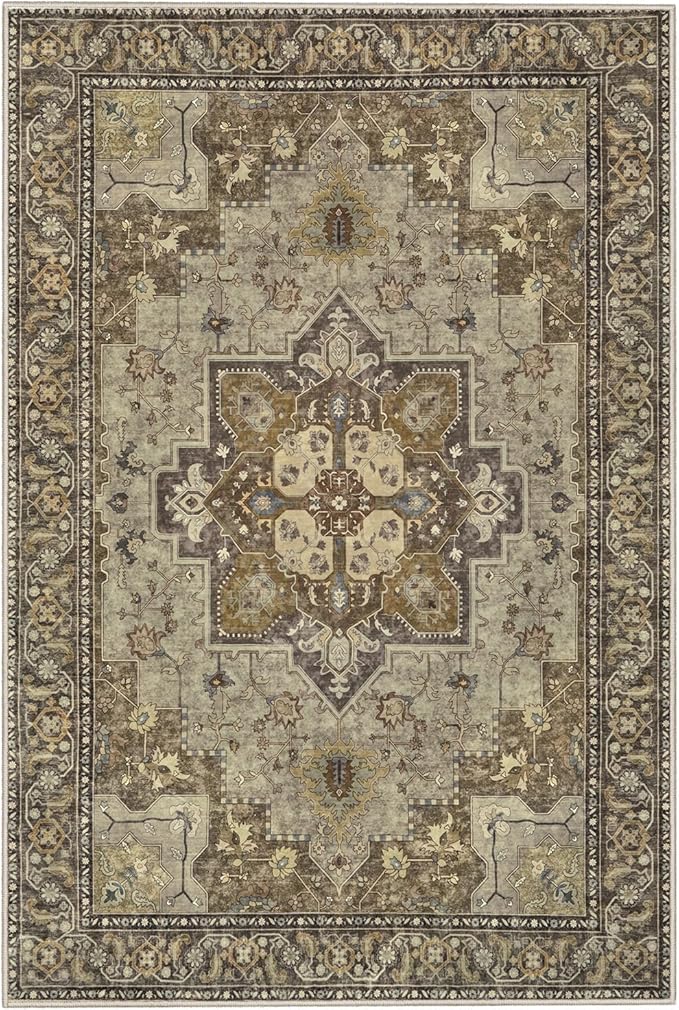 Ciicool Area Rug 5x7ft Washable Rugs for Living Room Non-Slip Indoor Rugs Large Low-Pile Mat Floor Carpet Vintage Rug for Bedroom Dinning Foyer Decor