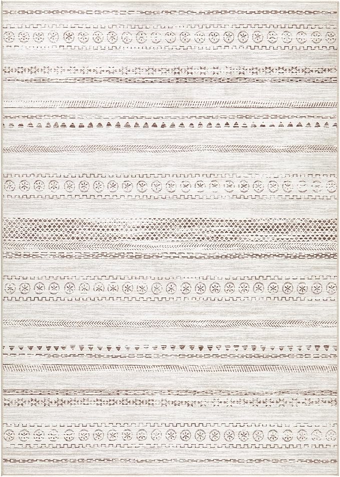 Area Rug Living Room Rugs - 7X9 Washable Boho Farmhouse Bohemian Neutral Large Moroccan Geometric Soft No Slip Indoor Thin Floor Carpet for Bedroom Under Dining Table Home Office - Brown